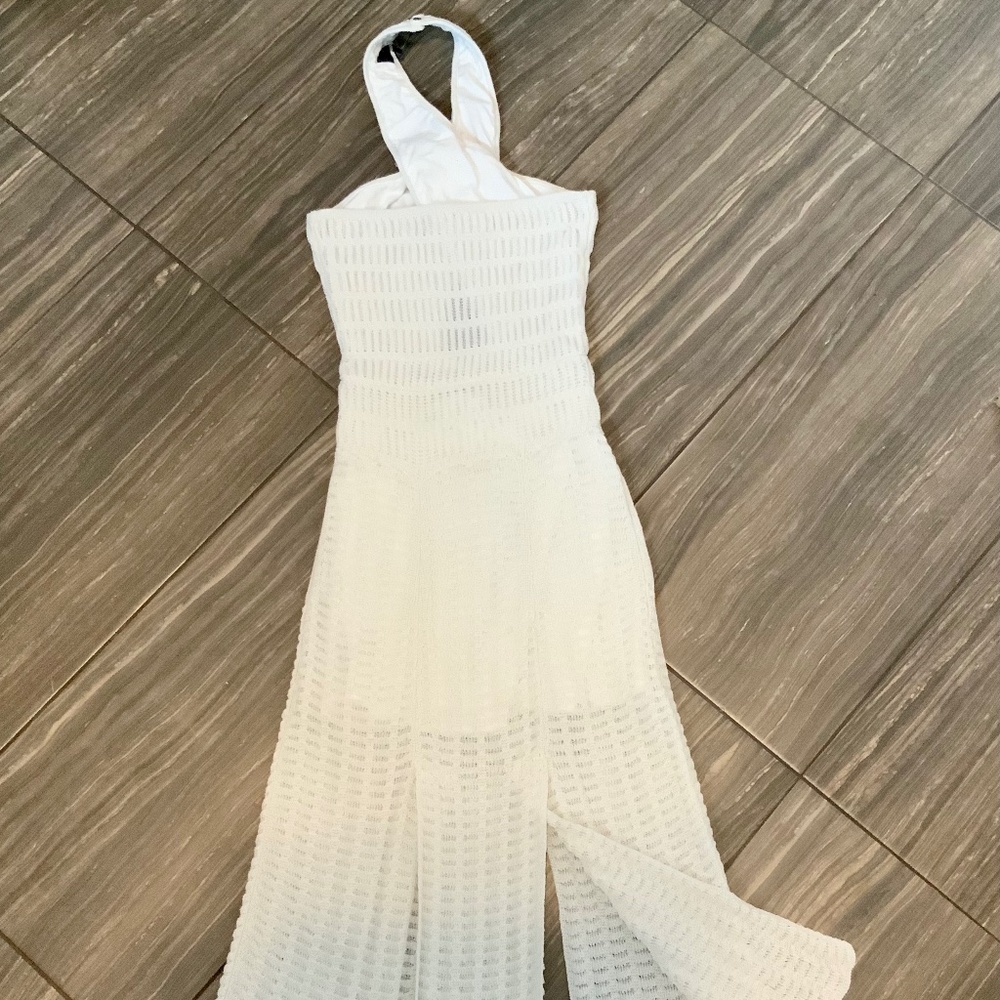 Tabula Rasa NY Linen Blend White Knit Crochet Halter Dress XS